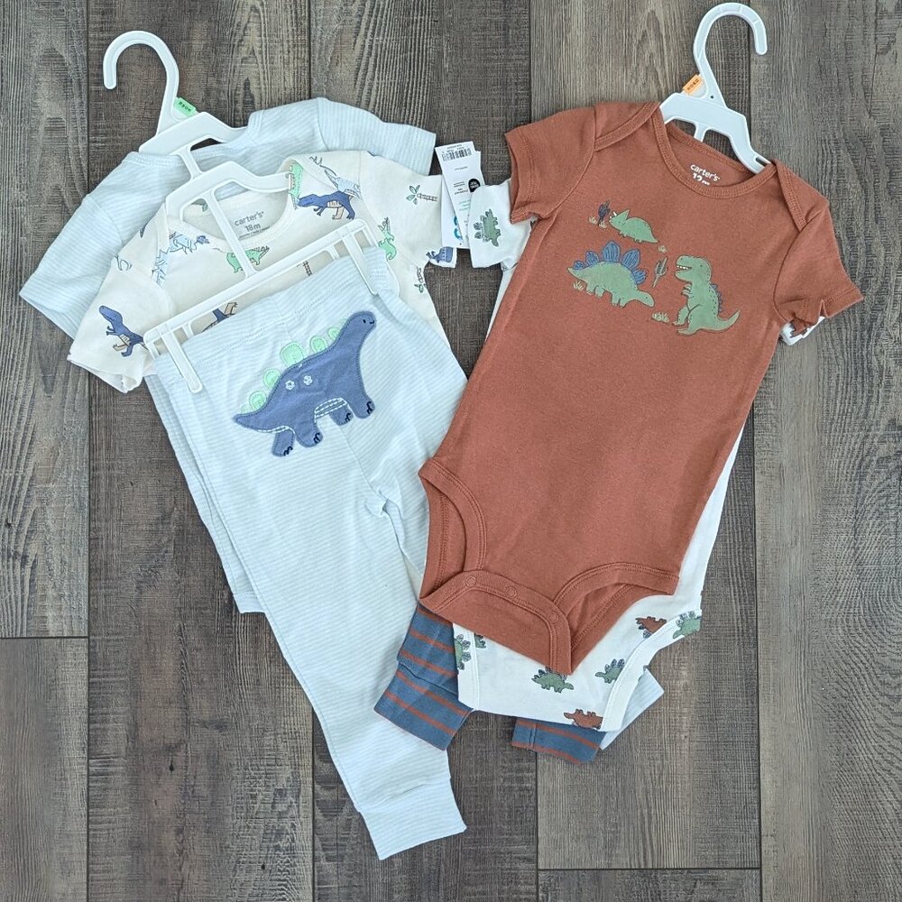 NWT Carter's Dino Bundle 6 pieces 12m/18m Cotton Comfy Adorable Dinosaur